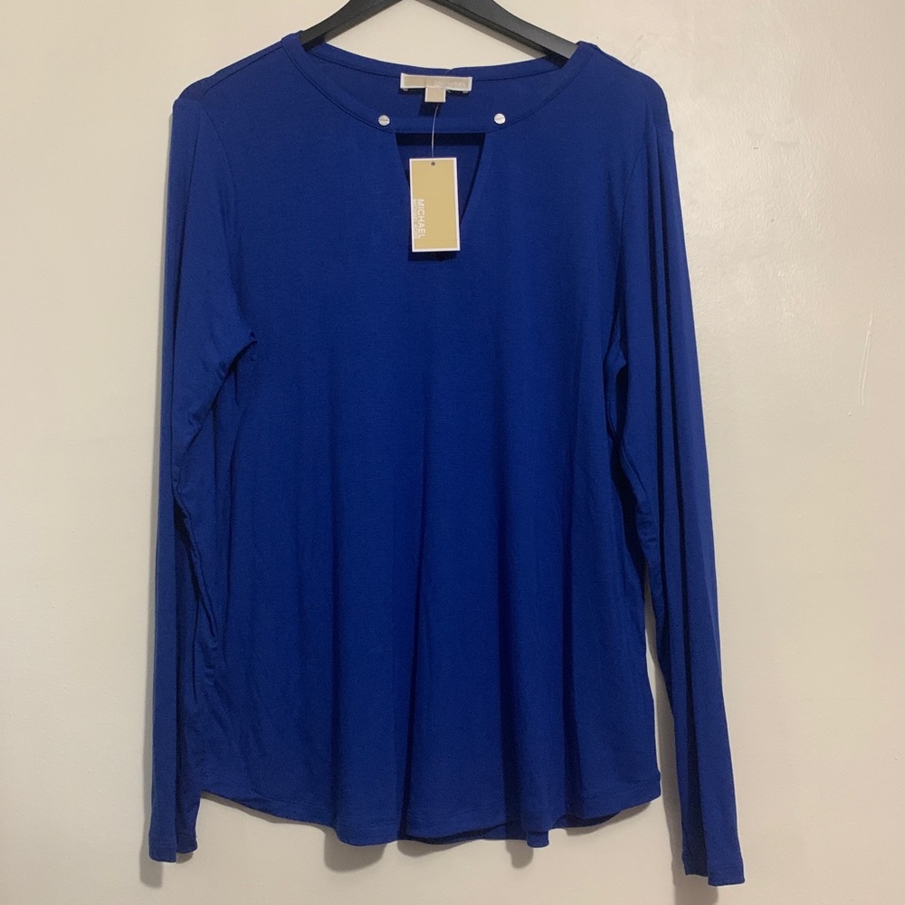 MICHAEL KORS ROYAL BLUE LONG SLEEVE BLOUSE SHIRT L